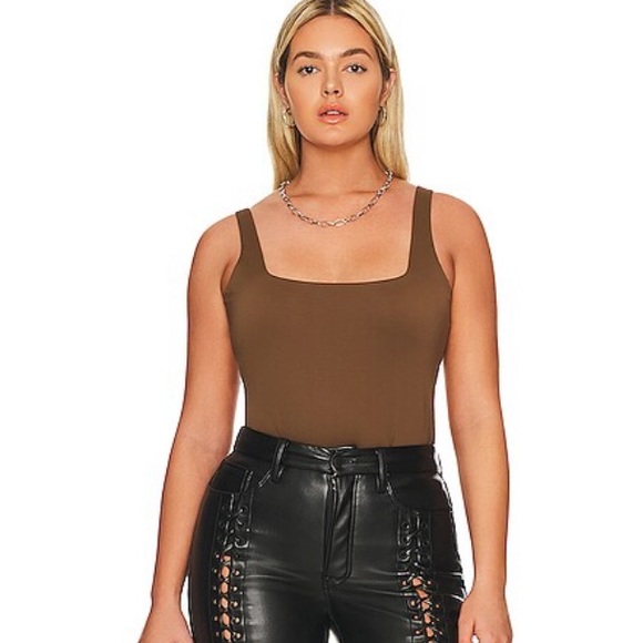 Zara fitted stretching bodysuit square neckline,brown, designer - Picture 4 of 12